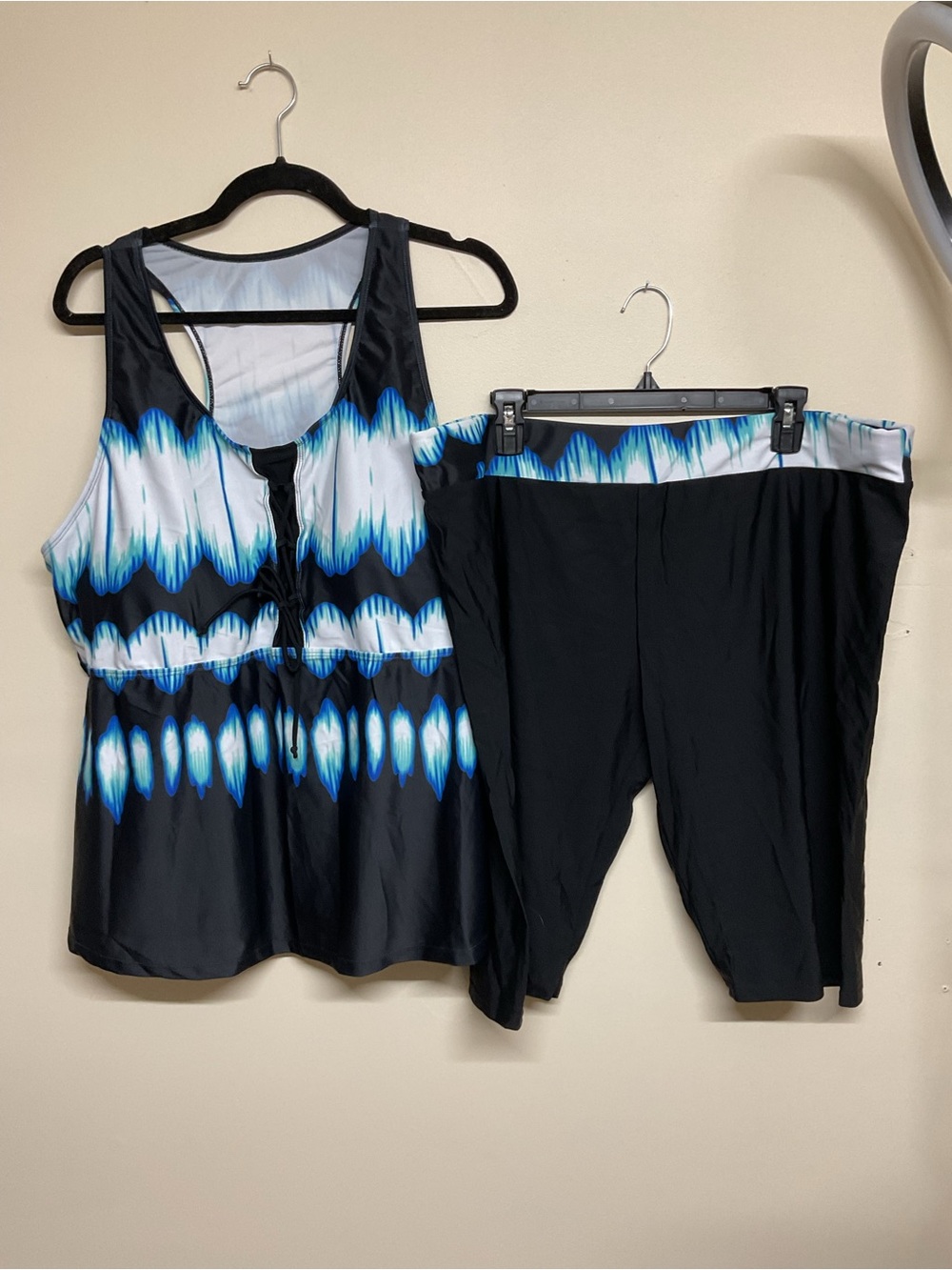 Black & Blue Patterned Tankini Set